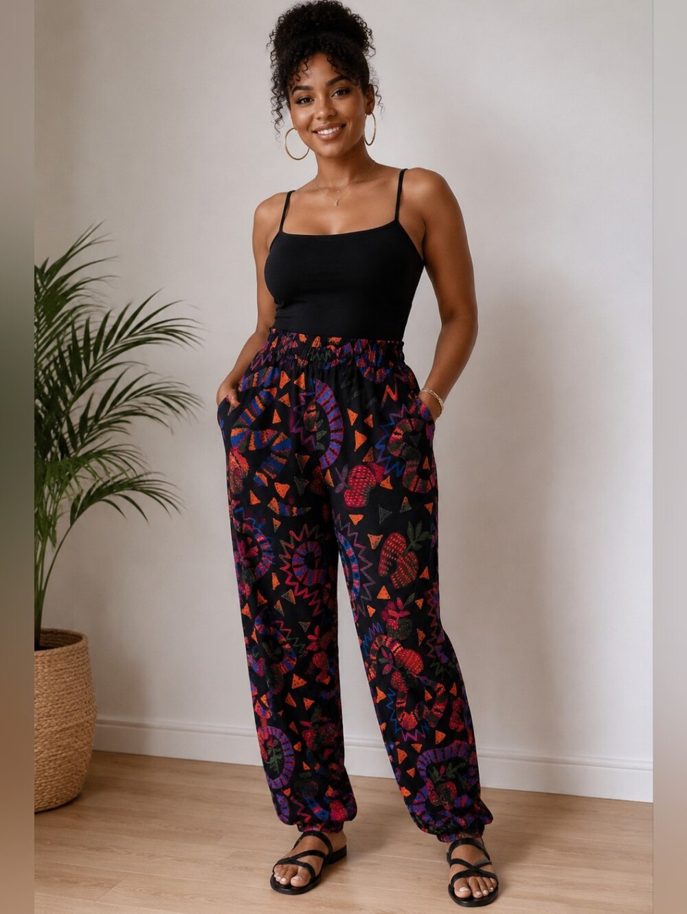 Farm Rio Snake Fruit Print Pants Size Medium Boho Maximalist Tropical Eclectic